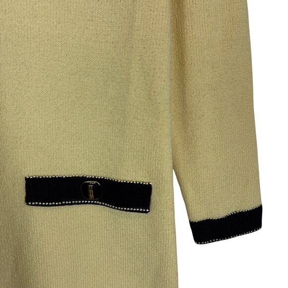 VTG JSS Knit Sweater Women M Yellow Wool Knitted Pockets Beaded Long Sleeve - Picture 5 of 15